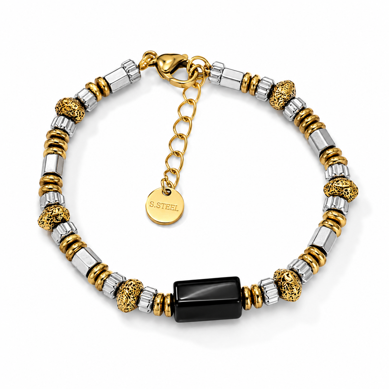 BRACELET ORLY | OR & ARGENT | OBSIDIENNE NOIRE